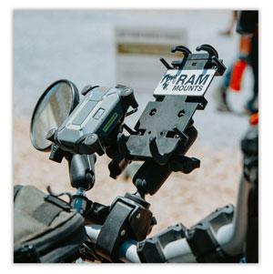 ZOLEO Satellite Communicator Mounted on Motorcycle with RAM<sup>®</sup> Quick-Grip™ Universal Phone Holder